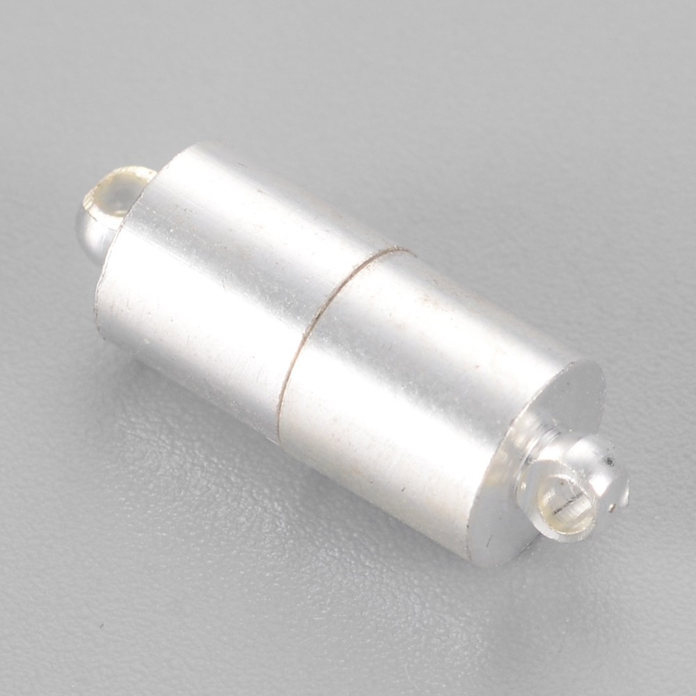 PandaHall Brass Magnetic Clasps, Nickel Free, Column, Silver, 16x6mm, Hole: 1.5mm Brass Column