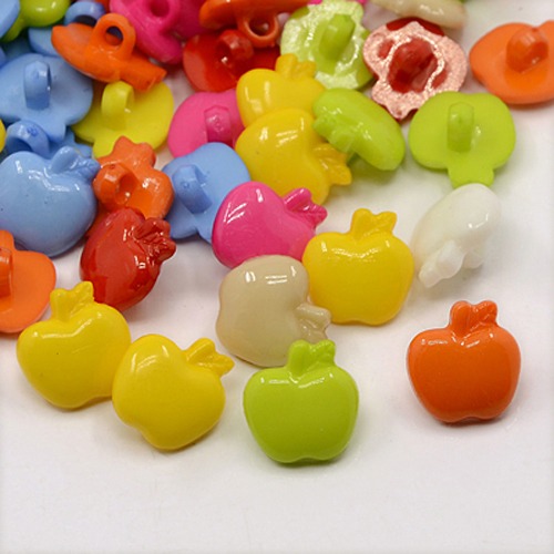 PandaHall Acrylic Shank Buttons, 1-Hole, Dyed, Apple, Mixed Color, 16x15x4mm, Hole: 3mm Acrylic Fruit Multicolor