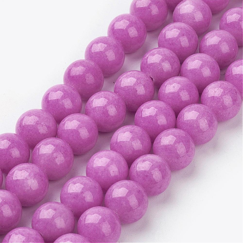 PandaHall Natural Mashan Jade Round Beads Strands, Dyed, Magenta, 10mm, Hole: 1mm; about 41pcs/strand, 15.7" Mashan Jade Round Pink