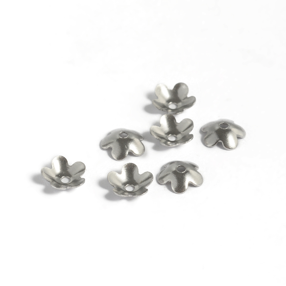 PandaHall 304 Stainless Steel Bead Caps, Flower, 5-Petal, Stainless Steel Color, 6x2mm, Hole: 1mm Stainless Steel