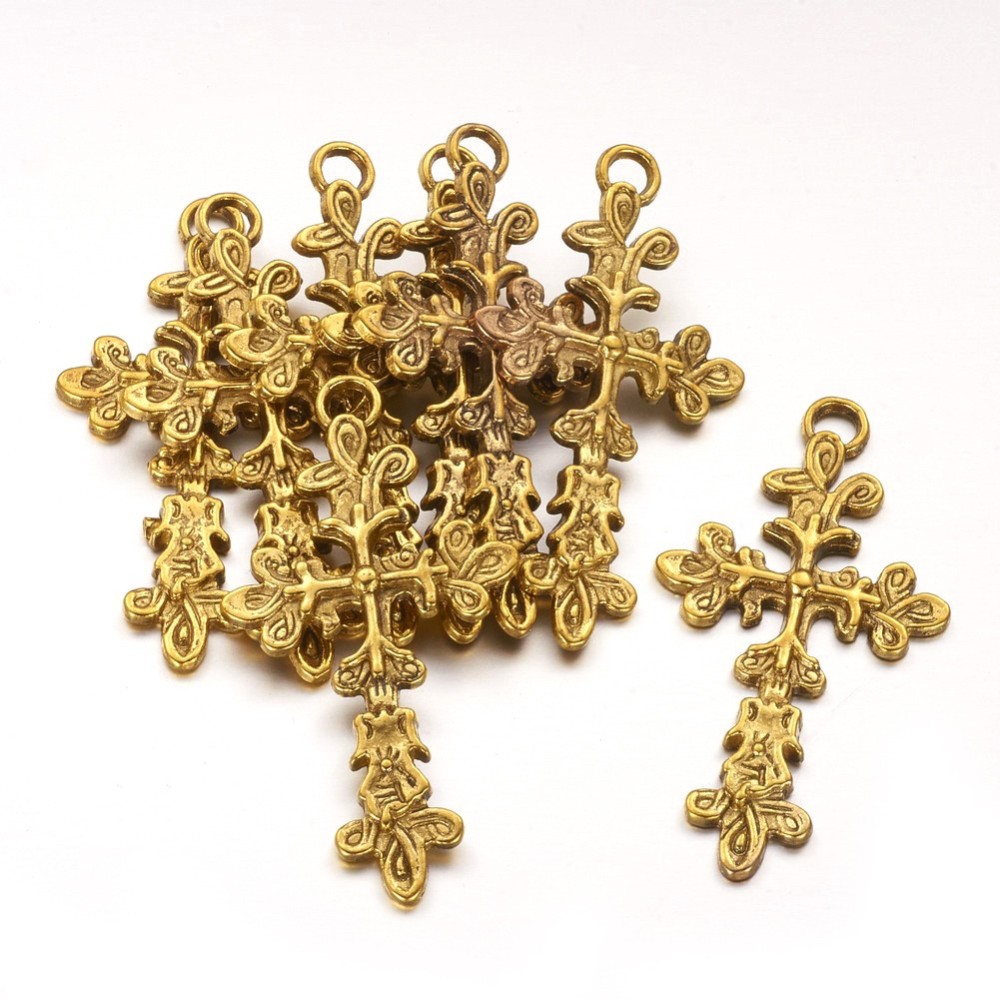 PandaHall Tibetan Antique Golden Pendants, Lead Free and Cadmium Free, Cross, 47.5mm long, 25mm wide, 3mm thick, hole: 2.5mm Alloy Cross