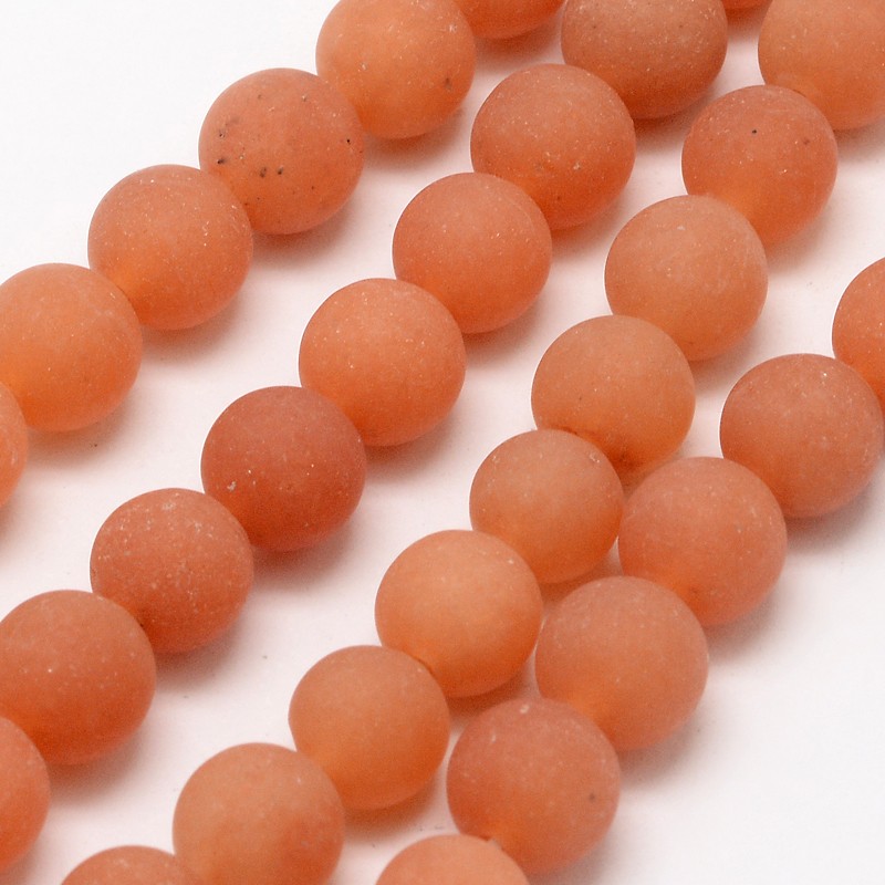 PandaHall Natural Red Aventurine Beads Strands, Frosted, Round, 10mm, Hole: 1mm; about 38pcs/strand, 14.9" Red Aventurine Round Orange