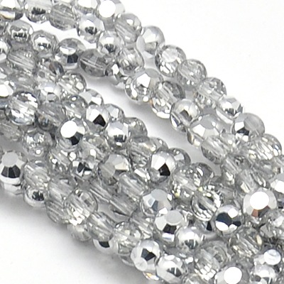 PandaHall Electroplate Glass Beads Strands, Half Silver Plated, Faceted, Flat Round, Clear, 4x3mm, Hole: 4x3mm Flat Round Clear