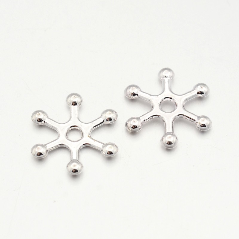 PandaHall Tibetan Style Alloy Snowflake Beads, Lead Free & Nickel Free, Silver, 16x14x3mm, Hole: 2mm Alloy Snowflake Silver