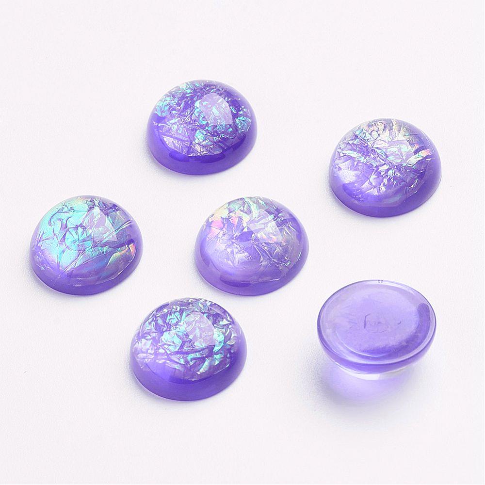 PandaHall Half Round Resin Imitation Opal Cabochons, MediumPurple, 12mm Resin Half Round Purple