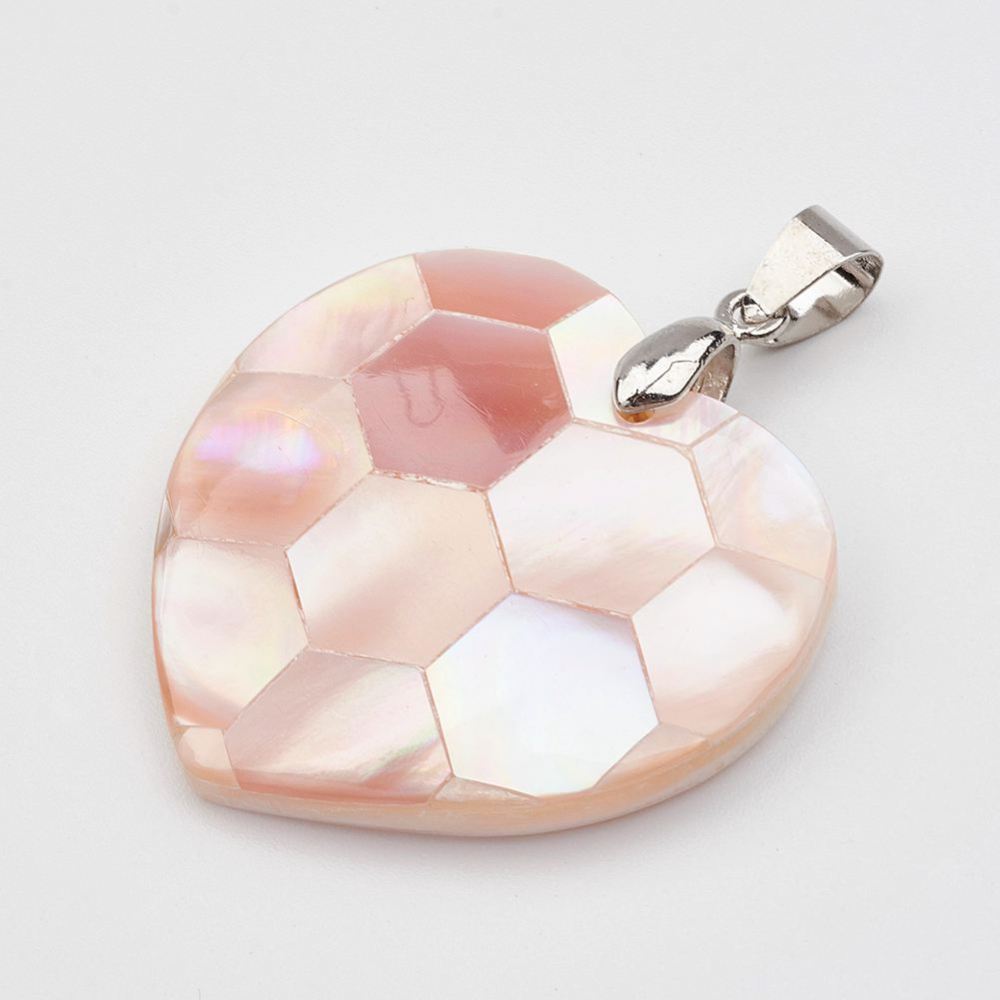 PandaHall Natural Shell Pendants, with Platinum Tone Brass Findings, Heart, MistyRose, 30x31x4.5mm, Hole: 4x5mm Shell Heart Red