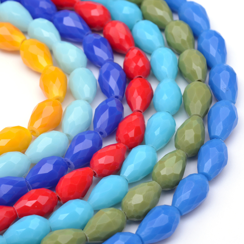 PandaHall Opaque Solid Color Glass Faceted Drop Beads Strands, Mixed Color, 11x7.5~8mm, Hole: 1.5mm; about 60pcs/strand, 25" Glass Drop...