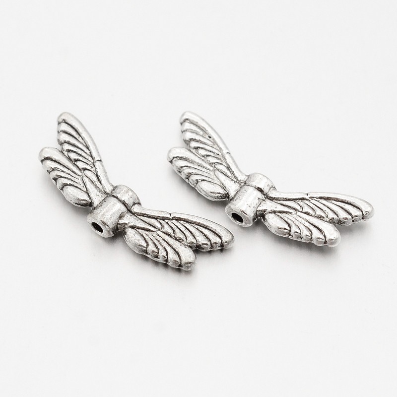 PandaHall Tibetan Style Alloy Beads, Dragonfly, Antique Silver, 7x20x3mm, Hole: 1mm; about 1235pcs/kg Alloy Dragonfly