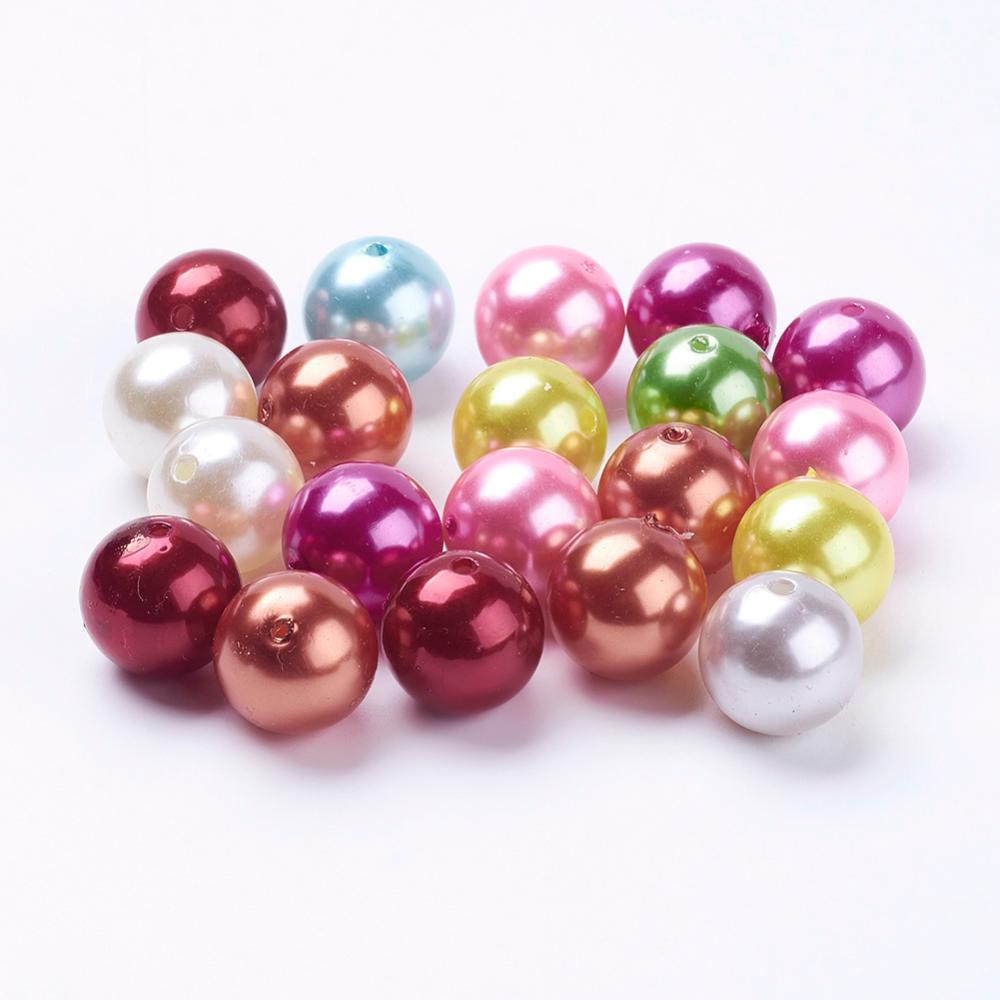 PandaHall Mixed Acrylic Pearl Beads Round Beads, Mardi Gras Beads, 18mm, Hole: 2mm Acrylic Round Multicolor