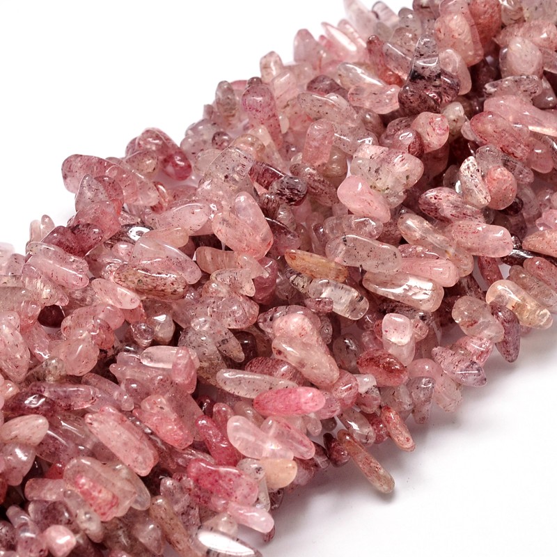 PandaHall Natural Strawberry Quartz Chip Beads Strands, 8~30x5~12mm, Hole: 1mm; about 15.3"~15.7" Strawberry Quartz Chip