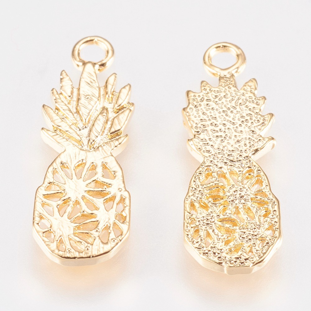 PandaHall Brass Pendants, Pineapple, Real Gold Plated, 18x7x1mm, Hole: 1.5mm Brass Fruit