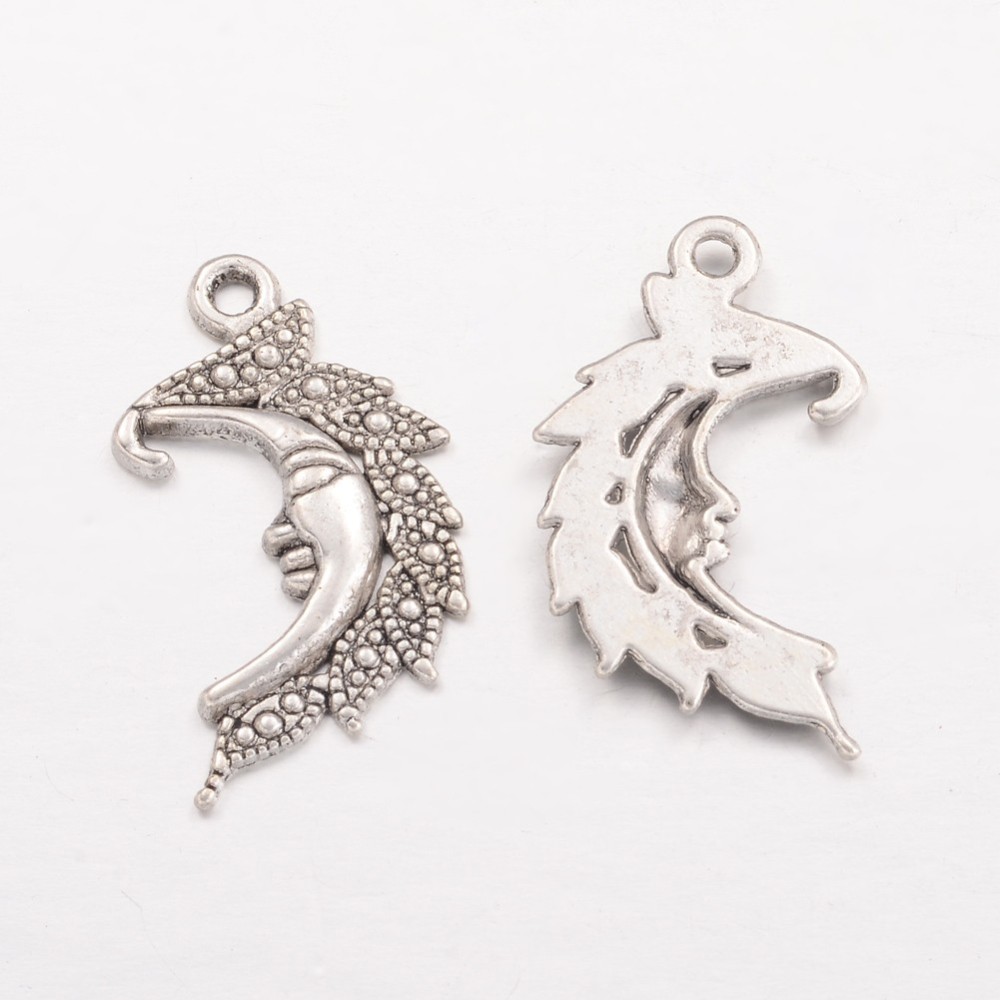 PandaHall Moon Tibetan Silver Pendants, Lead Free and Cadmium Free, Antique Silver Color, 25mm, hole: about 2mm Alloy Moon