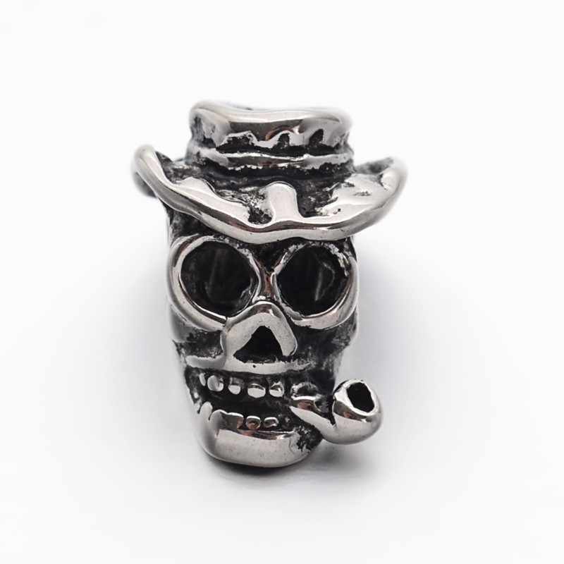PandaHall Stainless Steel Skull European Beads, Antique Silver, 15x10.5x11mm, Hole: 4mm Stainless Steel Skull