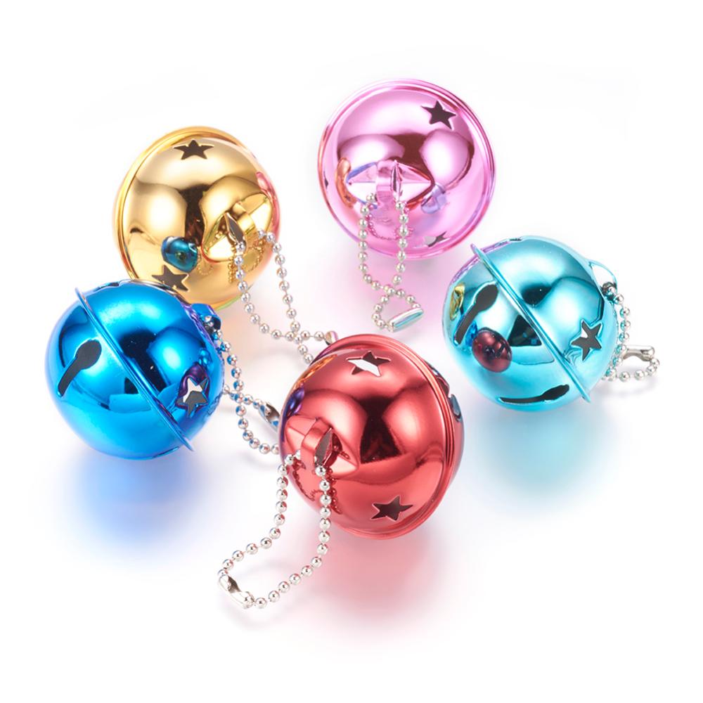 PandaHall Mixed Color Round Brass Bell Pendants For Christmas, Size: about 40mm in diameter, 37mm long, hole: 3x6mm Brass Round Multicolor