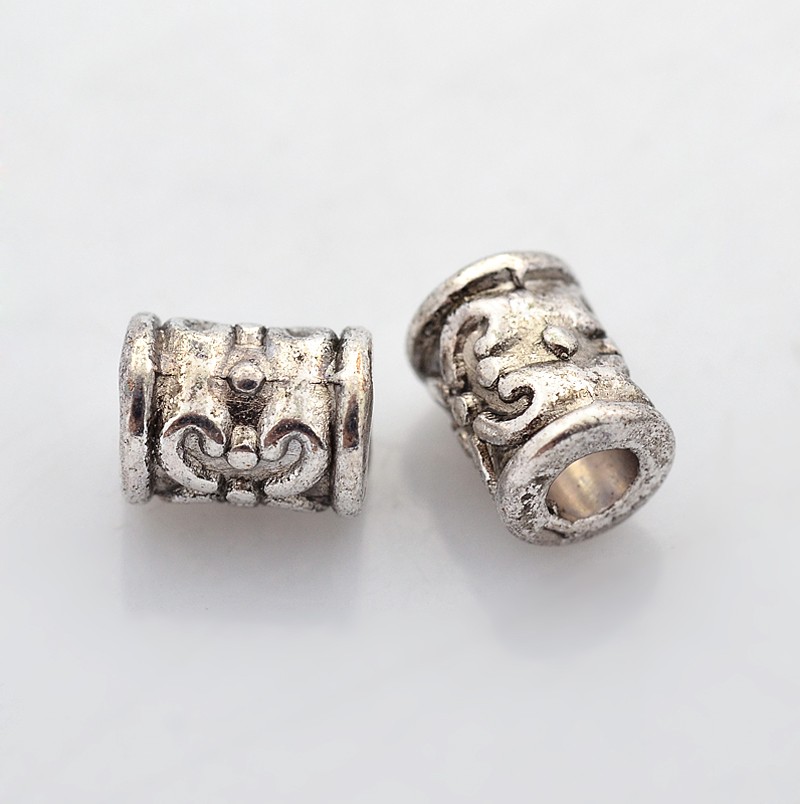 PandaHall Tibetan Style Beads, Lead Free & Nickel Free & Cadmium Free, Column, Antique Silver, about 7mm long, 5.5mm wide, 5mm thick, Hole...