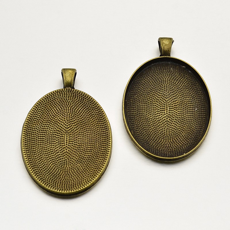 PandaHall Tibetan Style Alloy Oval Pendant Cabochon Settings, Nickel Free, Antique Bronze, Tray: 30x40mm; 50x32x4mm, Hole: 4x6mm Alloy Oval