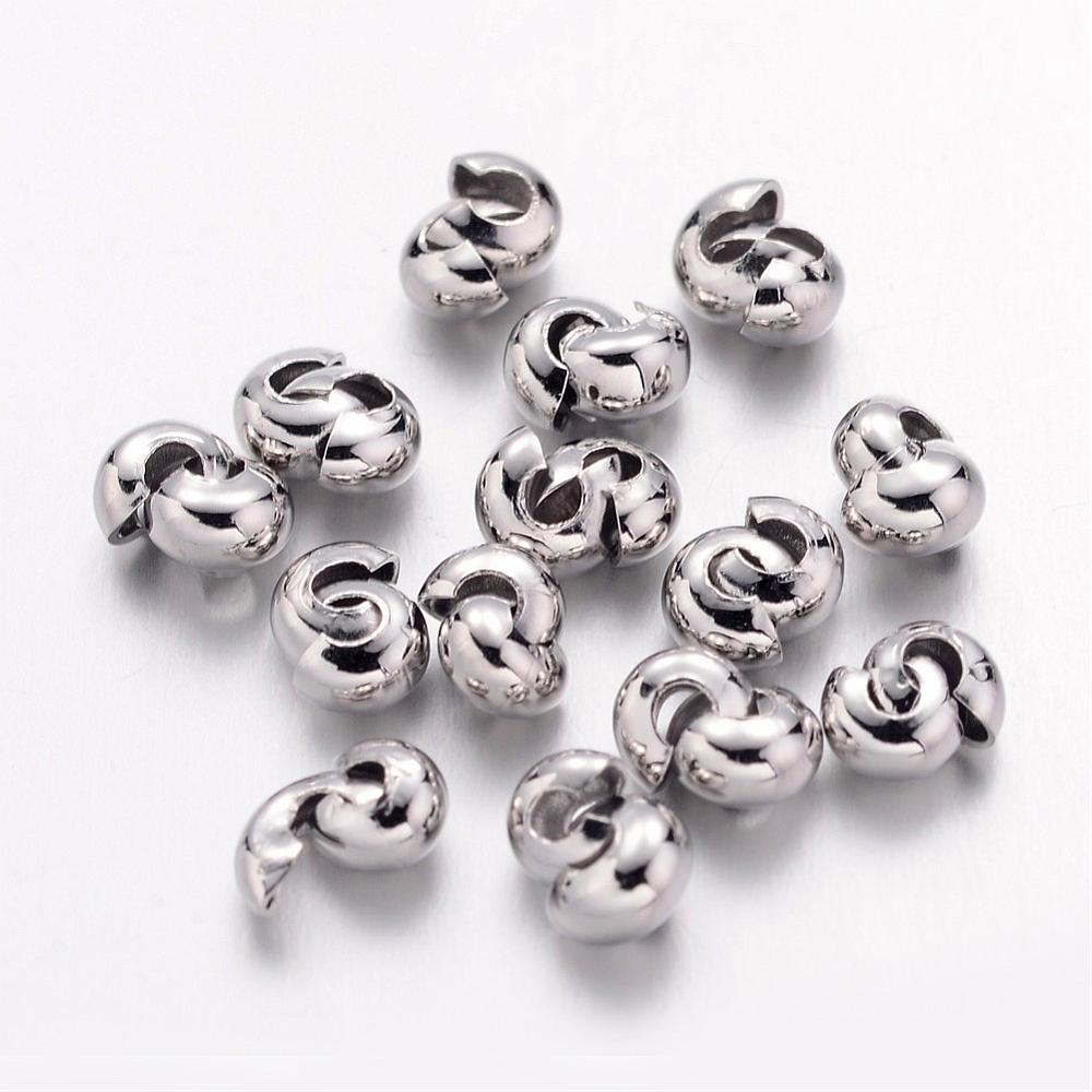PandaHall Iron Crimp Beads Covers, Cadmium Free & Nickel Free & Lead Free, Platinum, 3mm; Hole: 1.2~1.5mm Iron