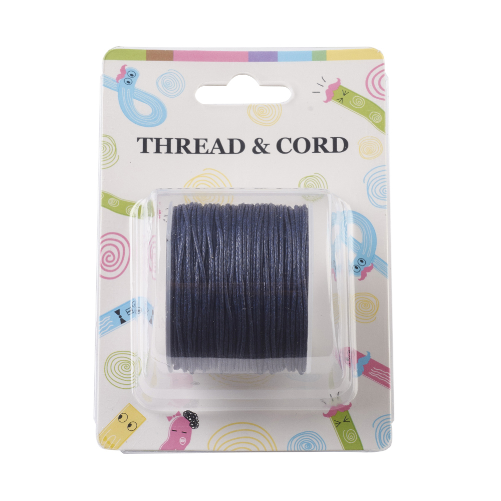 PandaHall PrussianBlue Cotton Waxed Cord String Cord, 1mm; about 25m/roll Waxed Cotton Cord Blue