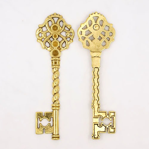 PandaHall Key Tibetan Style Pendant Rhinestone Settings, Lead Free and Cadmium Free and Nickel Free, Antique Golden Color, 68x20.5x3mm, Hole...