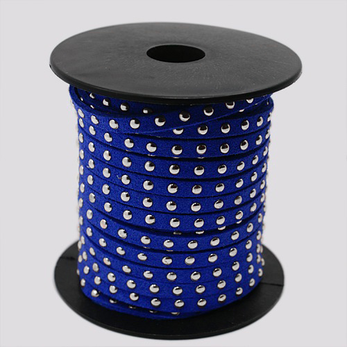 PandaHall Silver Aluminum Studded Korea Faux Suede Cord, Faux Suede Lace, Blue, 5x2mm; about 20yards/roll Suede Blue