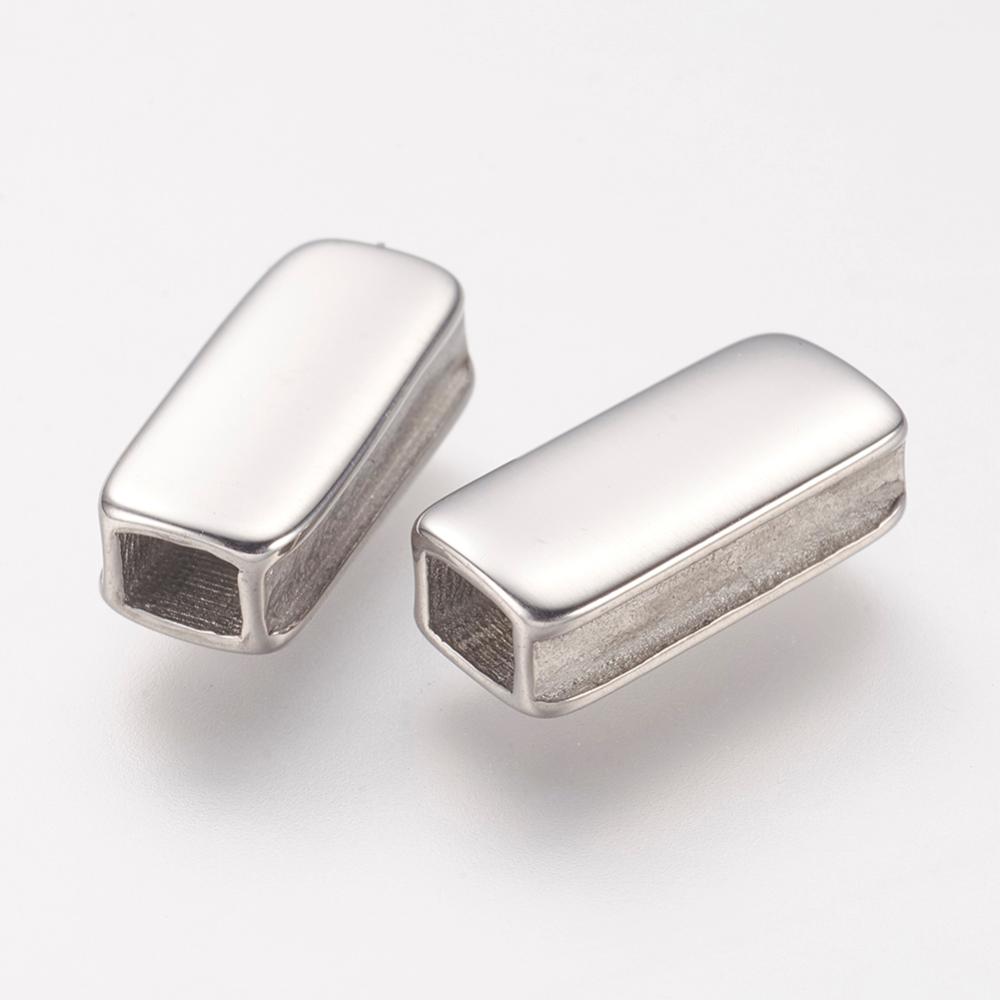PandaHall 304 Stainless Steel Beads, Rectangle, Stainless Steel Color, 12.6x5.8x4mm, Hole: 2.6x3.3mm Stainless Steel Rectangle