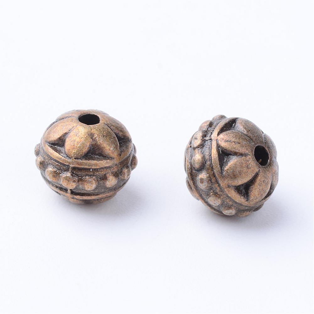 PandaHall Tibetan Style Alloy Beads, Round, Cadmium Free & Nickel Free & Lead Free, Antique Bronze, 8x7mm, Hole: 1mm; about 800pcs/1000g...