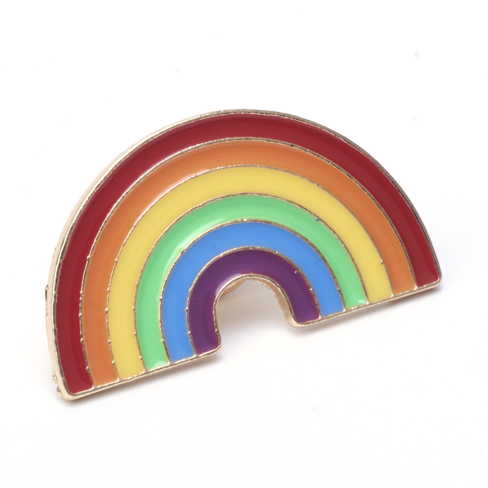 PandaHall Alloy Enamel Brooches, with Brass Finding, Rainbow, Light Gold, Colorful, 19x34mm; Pin: 1.2mm Alloy