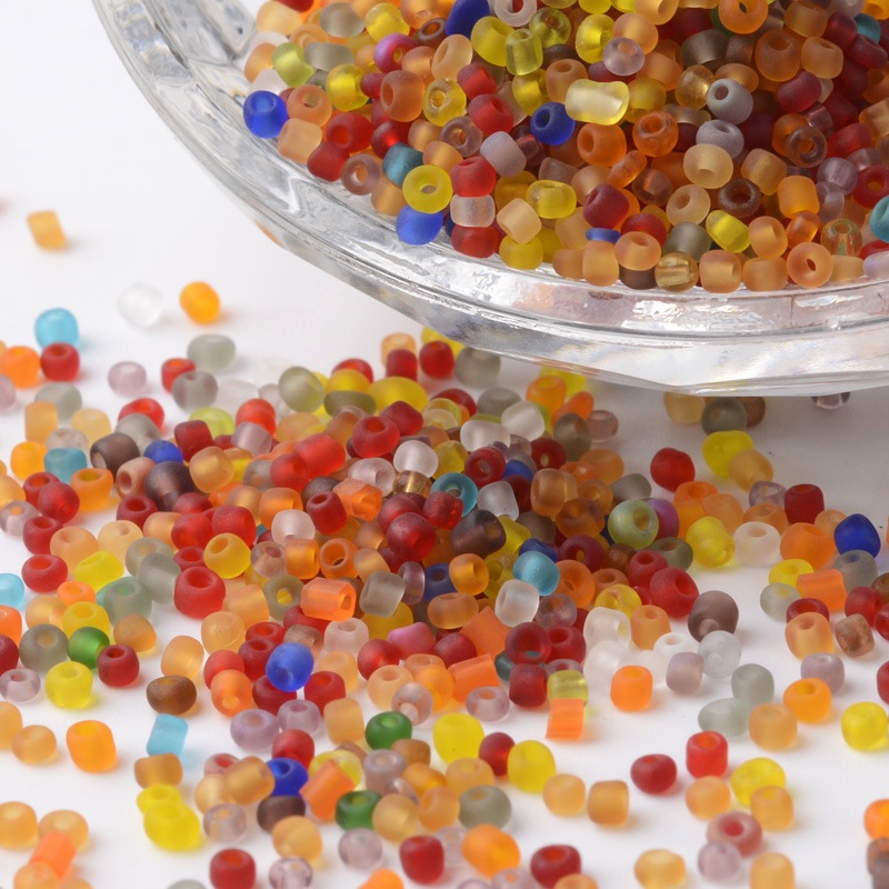PandaHall 12/0 Transparent Colors Frosted Round Glass Seed Beads, Mixed Color, 2~3x1.5~2mm, Hole: 0.8~1mm; about 37500pcs/pound Glass...