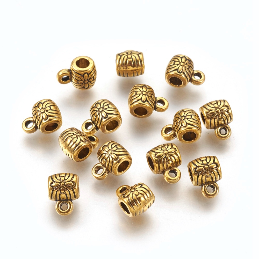 PandaHall Tibetan Silver Hanger Links, Bail Beads, Lead Free, Antique Golden, Size: about Beads: 6mm long, 6mm wide, 2.5mm inner, Hole: 1mm...