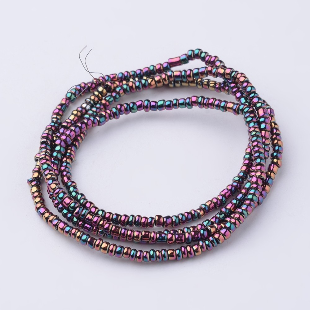 PandaHall Electroplate Glass Beads Strands, Rondelle, Purple, 2x1mm, Hole: 0.5mm; about 480pcs/strand, 18.8" Glass Rondelle Purple