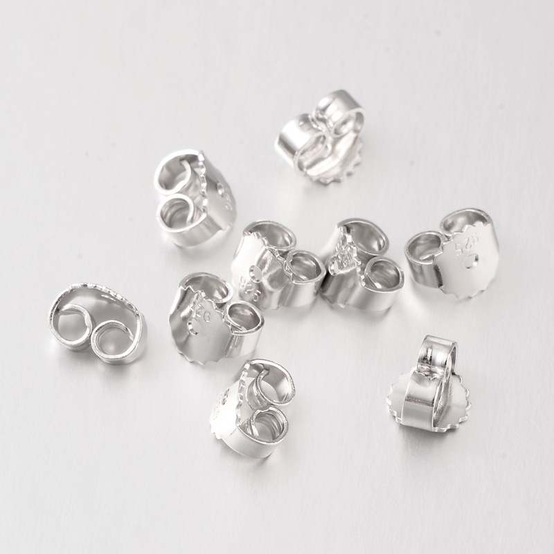 PandaHall Sterling Silver Ear Nuts, Platinum, 6.3x5.4x4.2mm, Hole: 0.8mm Sterling Silver