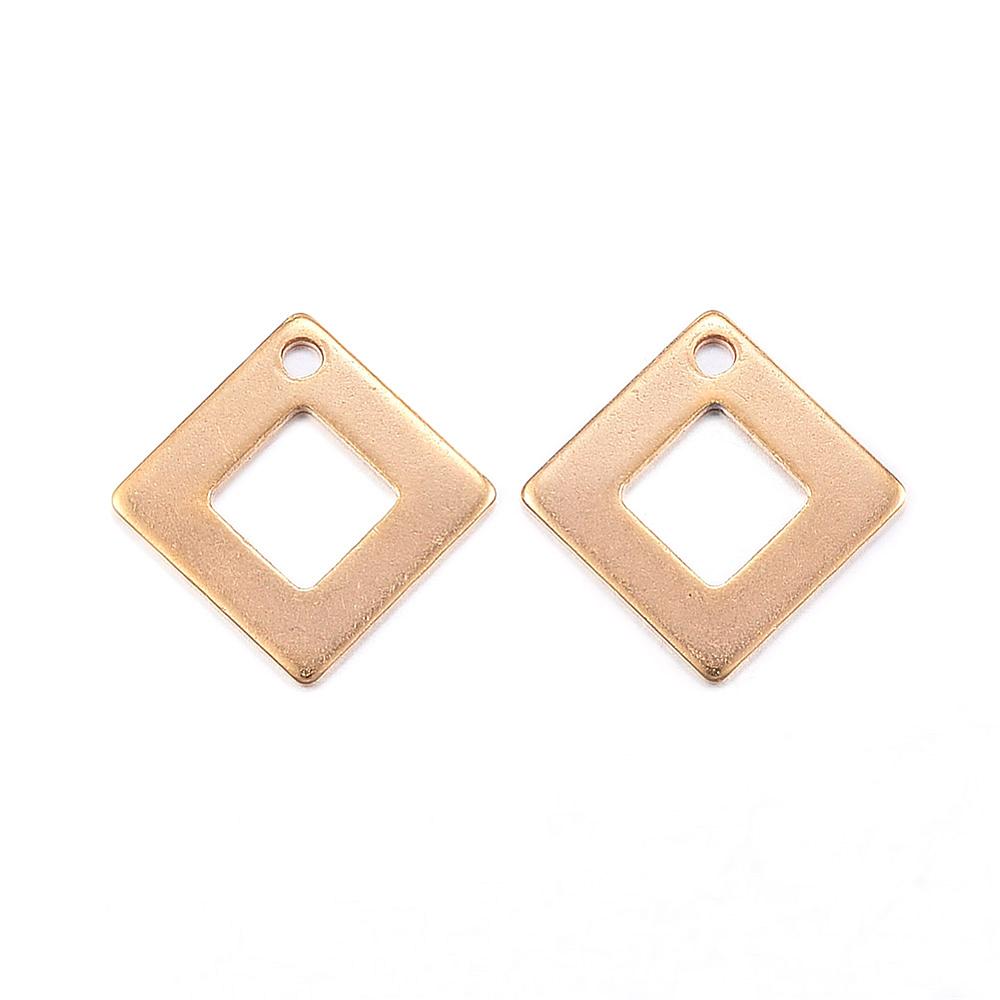 PandaHall 304 Stainless Steel Charms, Rhombus, Golden, 14x14x0.8mm, Hole: 1mm Stainless Steel Rhombus