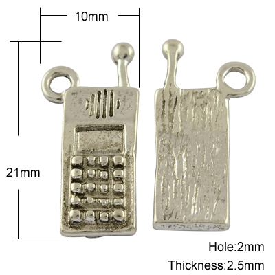 PandaHall Tibetan Style Pendants, Lead Free & Cadmium Free & Nickel Free, Mobile Phone, Antique Silver, 21x10x2.5mm, Hole: 2mm Alloy Tool