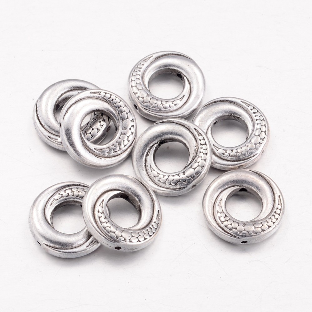 PandaHall Tibetan Style Alloy Donut Bead Frames, Cadmium Free & Nickel Free & Lead Free, Antique Silver, 15x4mm, Hole: 1.5mm; about...