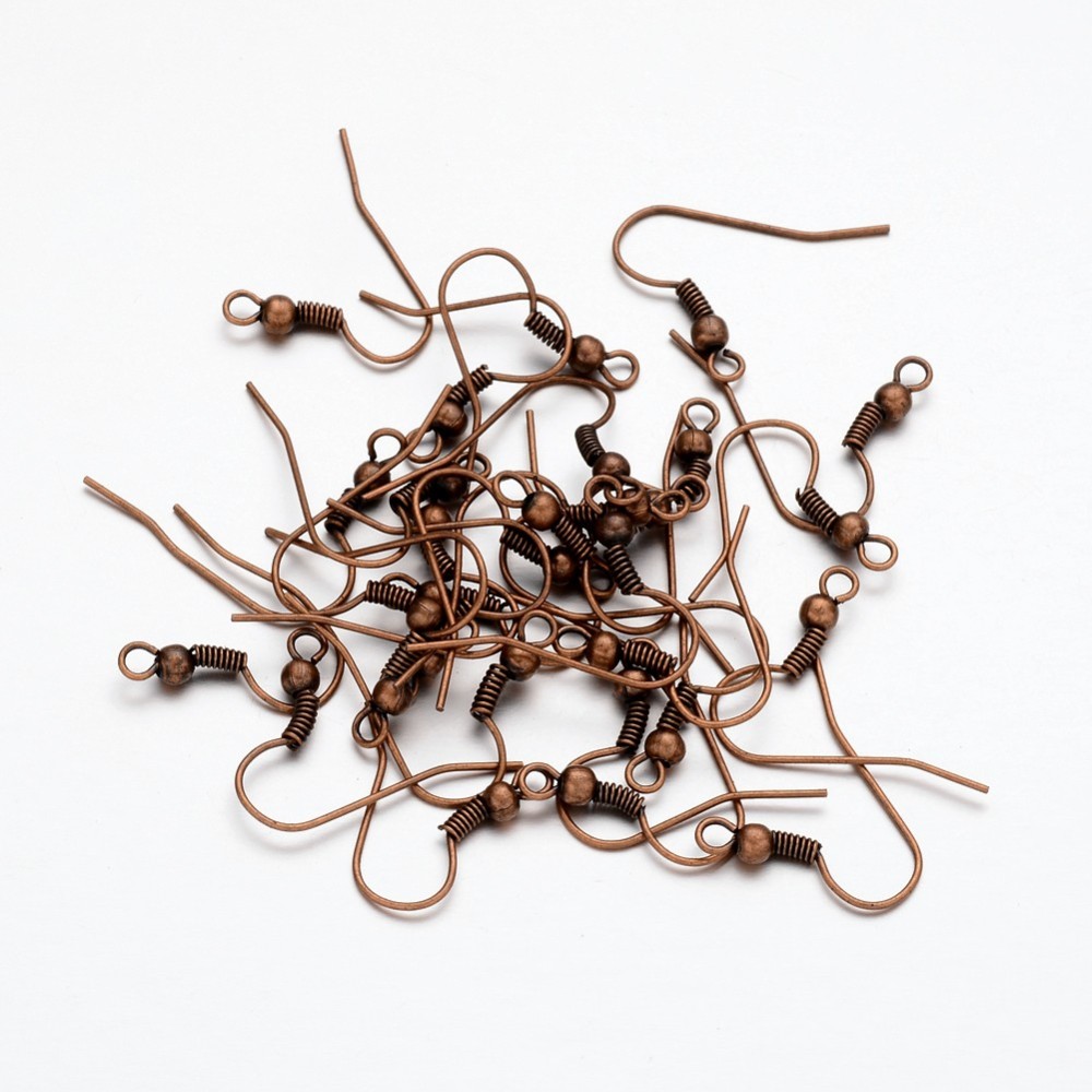 PandaHall Earring Jewelry Findings Red Copper Iron Earring Hooks, Nickel Free, Size: about 18mm long, 0.8mm thick, hole: 3mm Iron