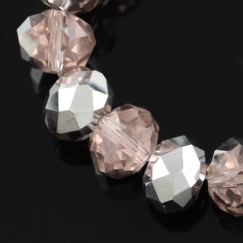 PandaHall Electroplate Glass Bead Strands, Half Silver Plated, Faceted, Rondelle, Pink, 4x3mm, Hole: 1mm; about 150pcs/strand, 18.9" Glass...