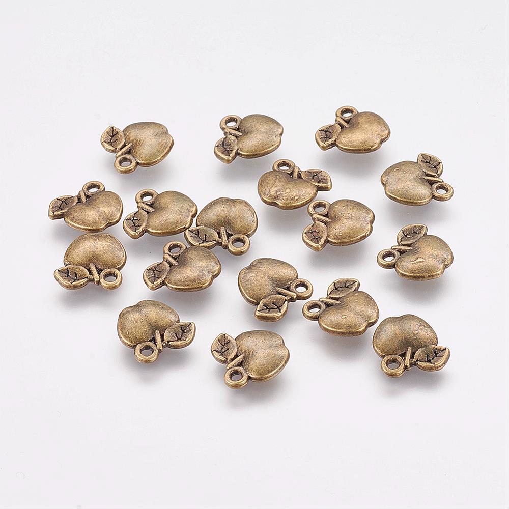 PandaHall Tibetan Style Alloy Pendants, Apple, Antique Bronze, 11x11x2.5mm, Hole: 1mm; about 106pcs/100g Alloy Fruit