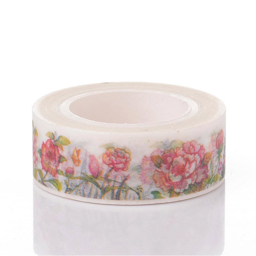 PandaHall Flower DIY Scrapbook Decorative Adhesive Tapes, Colorful, 15mm; 10m/roll Paper