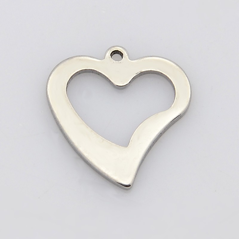 PandaHall Heart 304 Stainless Steel Charms Pendants, Stainless Steel Color, 16x15x1mm, Hole: 1mm Stainless Steel Heart