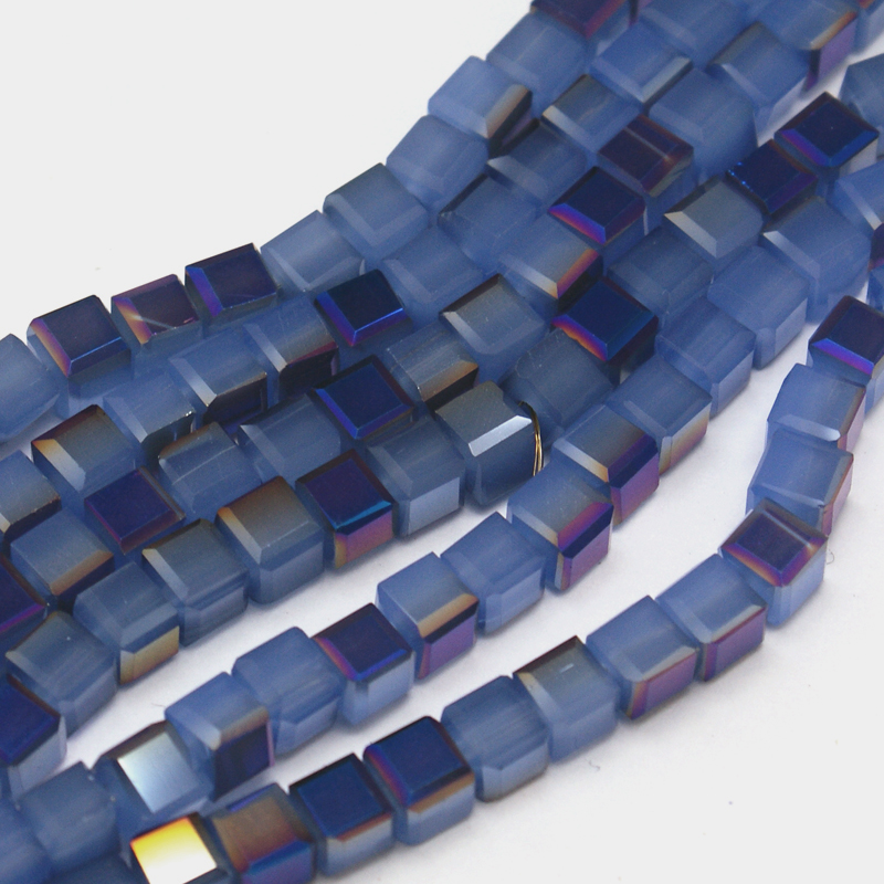PandaHall Electroplate Glass Beads Strands, Imitation Jade, Half Plated, Faceted Cube, PaleTurquoise, 4x4x4mm, Hole: 1mm; about...