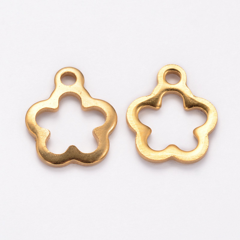 PandaHall Flower 304 Stainless Steel Charms, Golden, 12.5x11x1mm, Hole: 1.5mm Stainless Steel Flower