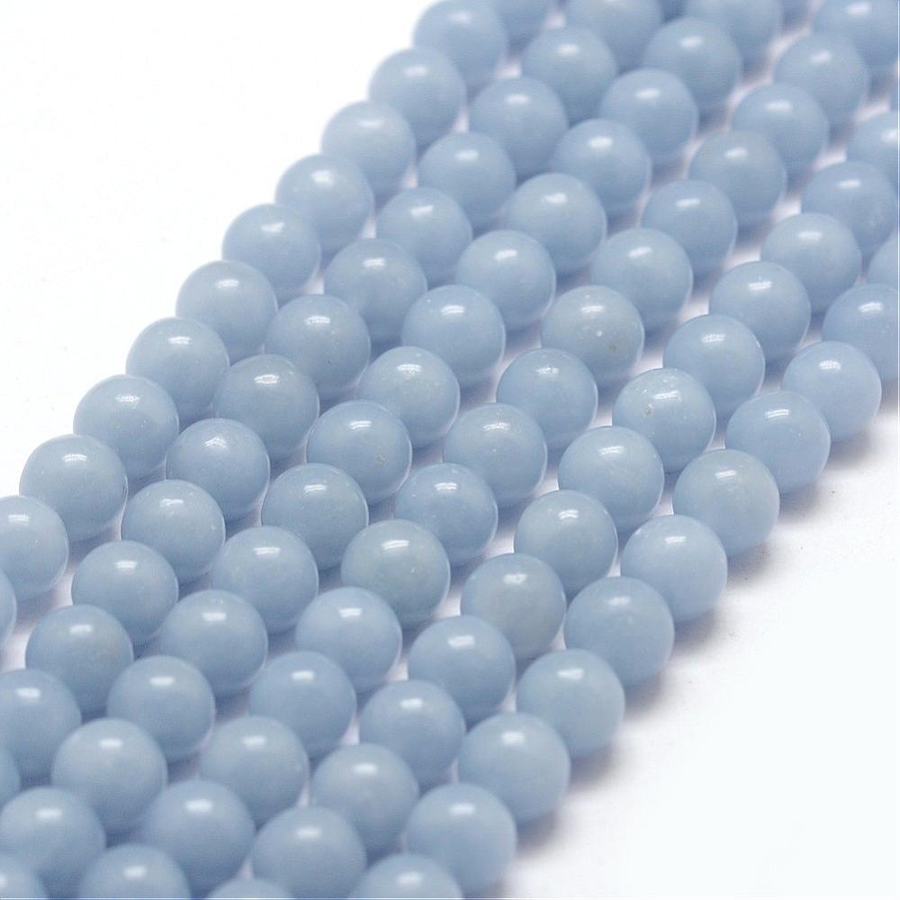 PandaHall Natural Angelite Bead Strands, Round, LightSteelBlue, 6mm, Hole: 1mm; about 69pcs/strand, 15.7'' Angelite Round Blue
