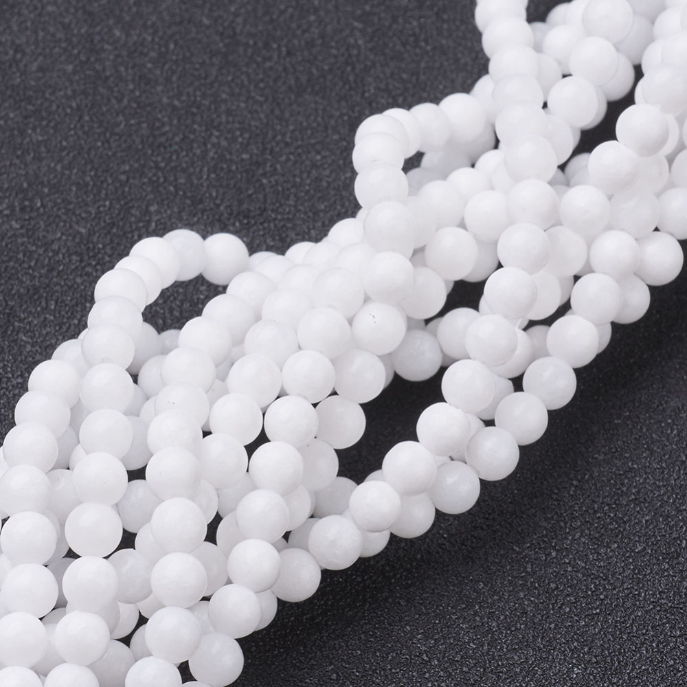 PandaHall Natural White Jade Beads Strands, Dyed & Heated, Round, White, 10mm, Hole: 1mm, about 39pcs/strand, 15.5" White Jade Round White