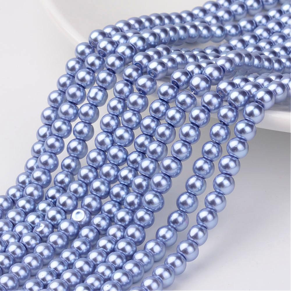 PandaHall Glass Pearl Beads Strands, Pearlized, Round, CornflowerBlue, Size: about 3mm in diameter, hole: 1mm, about 220~230pcs/str Glass...