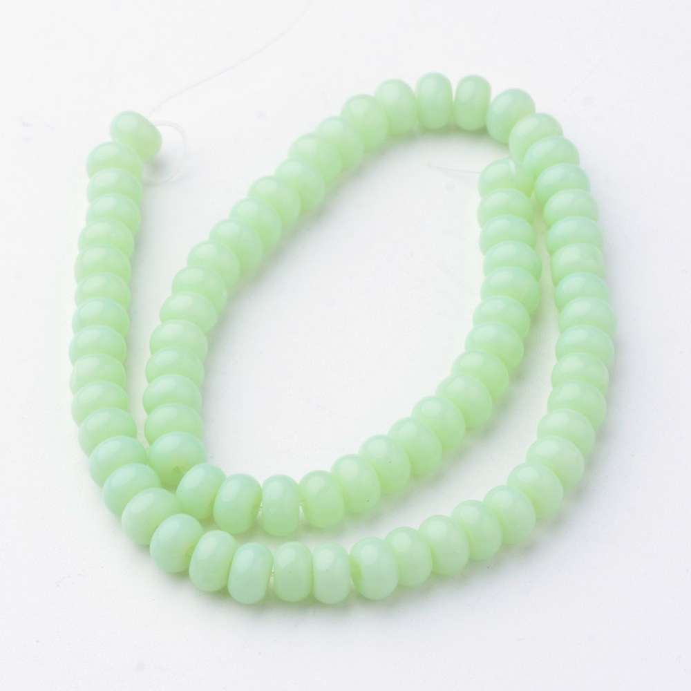PandaHall Glass Beads Strands, Rondelle, Dyed, PaleGreen, 6x4mm, Hole: 1mm; about 71pcs/strand, 10.8" Glass Rondelle Green