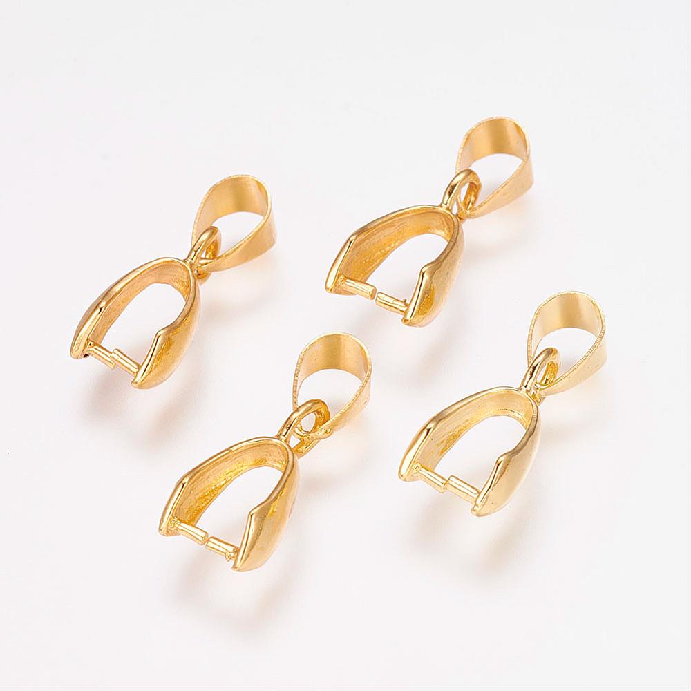 PandaHall Brass Pinch Bails, Ice Pick, Golden, Size: about 7mm wide, 20mm long, Pinch: about 7mm wide, 14mm long, 8mm inner long, 5mm inner...