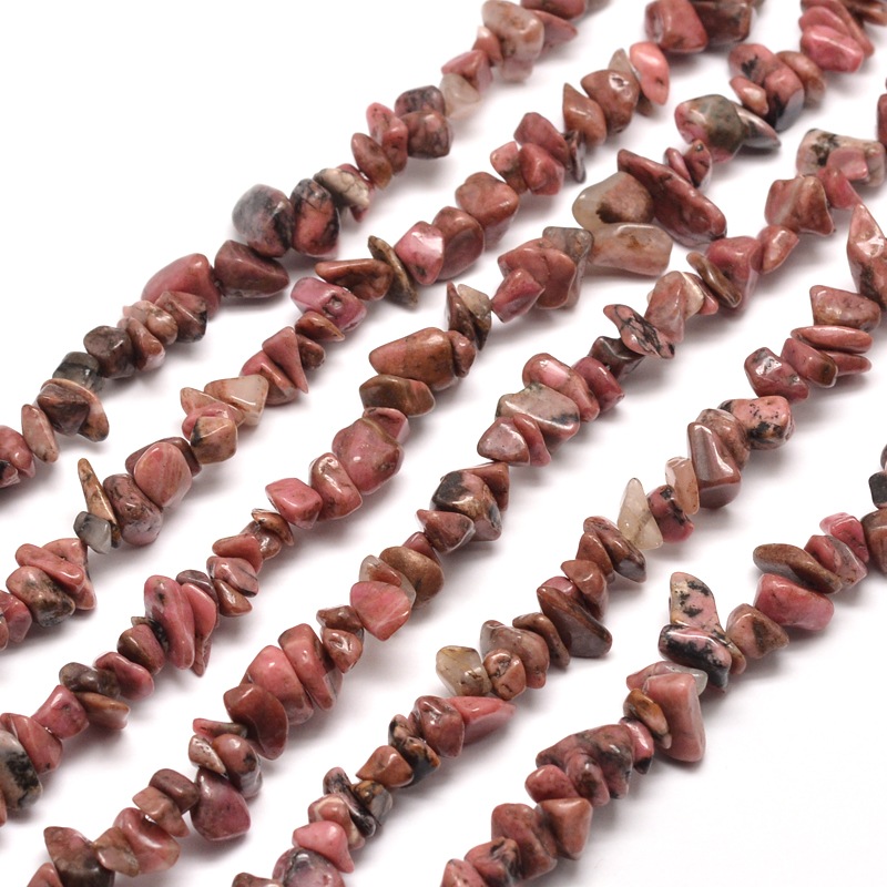 PandaHall Natural Rhodonite Chip Bead Strands, 5~8x5~8mm, Hole: 1mm; about 31.5" Rhodonite Chip