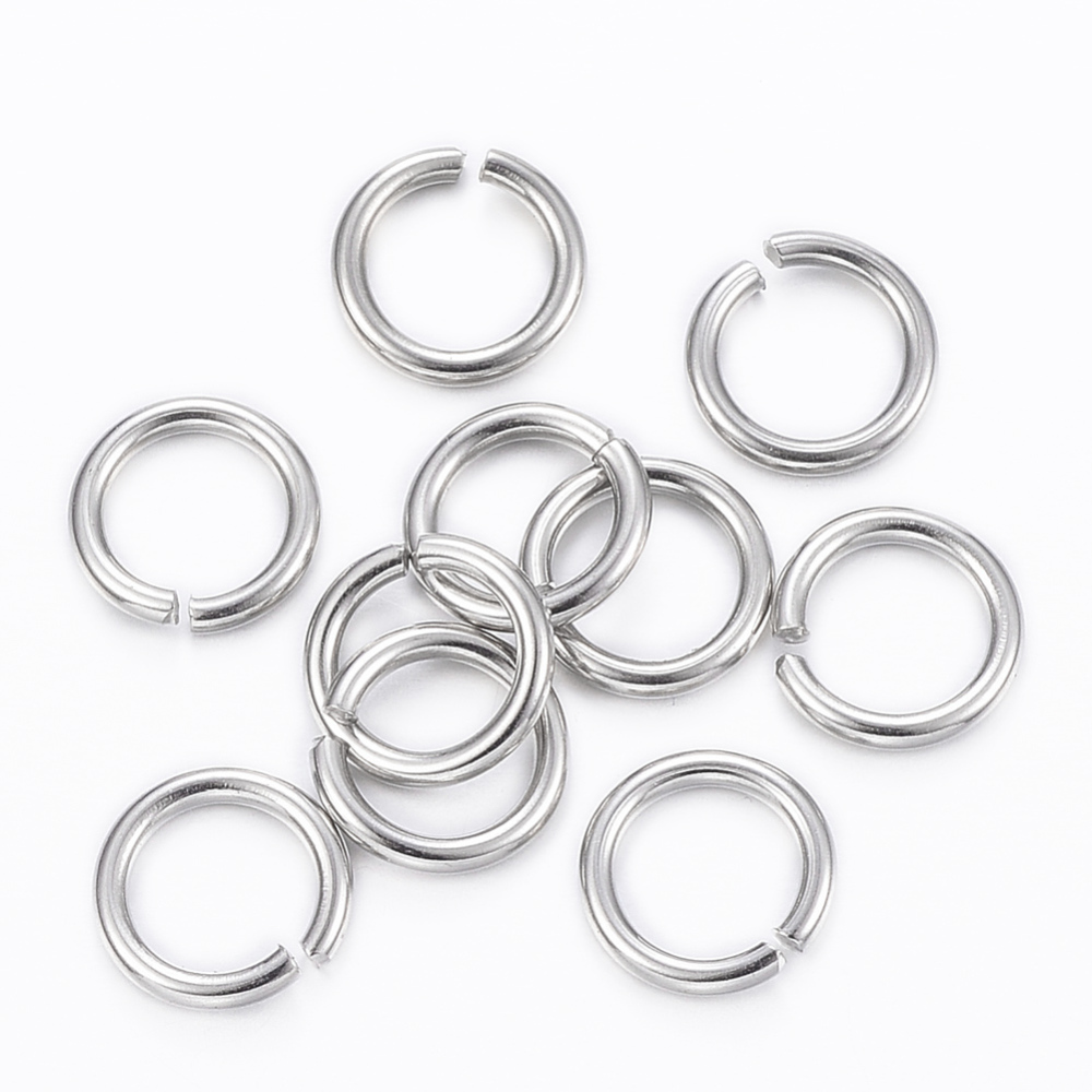 PandaHall 304 Stainless Steel Open Jump Rings, Stainless Steel Color, 8x1mm; Inner Diameter: 6mm Stainless Steel Ring