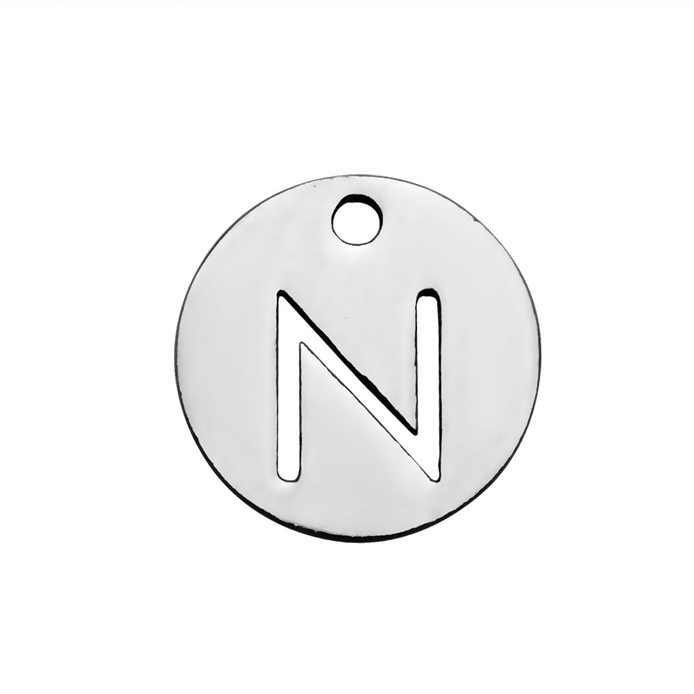 PandaHall 304 Stainless Steel Charms, Flat Round with Letter, Stainless Steel Color, Letter.N, 12x1mm, Hole: 1.5mm Stainless Steel Flat...