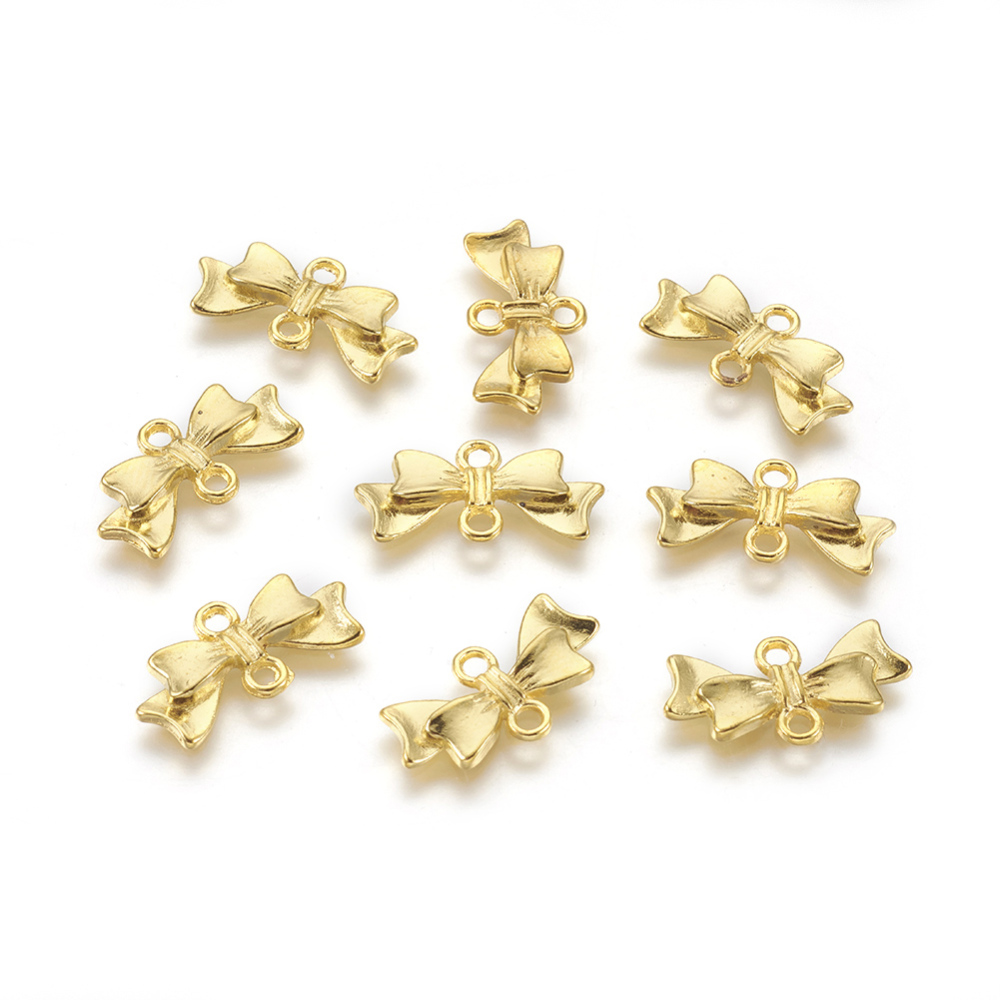 PandaHall Alloy Links, Lead Free & Cadmium Free & Nickel Free, Bowknot, Golden, 20mm long, 10mm wide, 3mm thick, hole: 2mm Alloy Bowknot